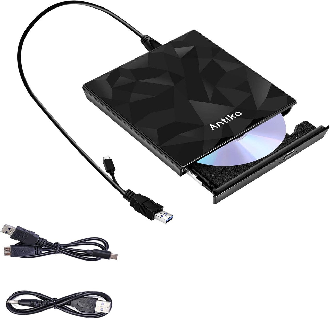 Antika external USB 3.0 and USB-C CD DVD burner reader Feature V2 guide