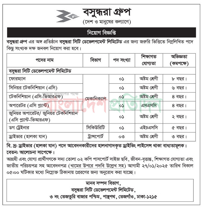 Bashundhara-City-Development-Limited-Job-2025