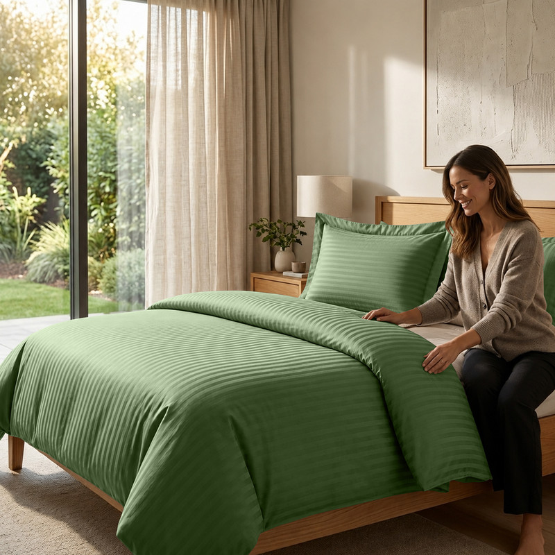 Stripe Duvet Cover Olive Green 3