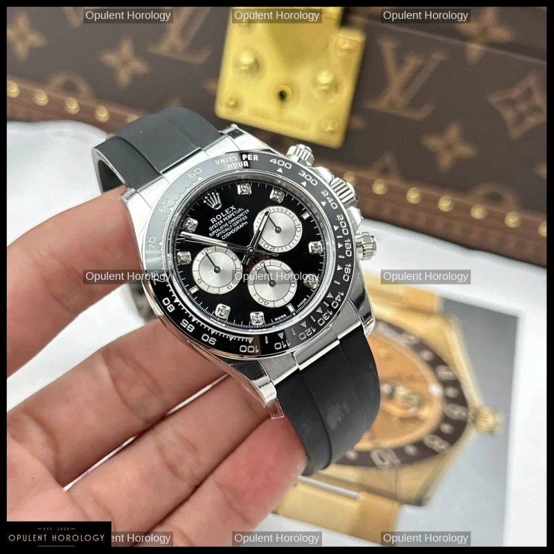 Rolex Daytona 126519LN Black Dial Diamond Indexes Oysterflex