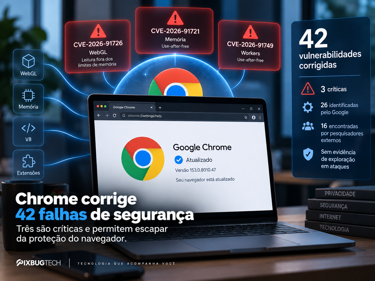 Chrome corrige 42 falhas de segurança três são críticas e permitem escapar da proteção do navegador