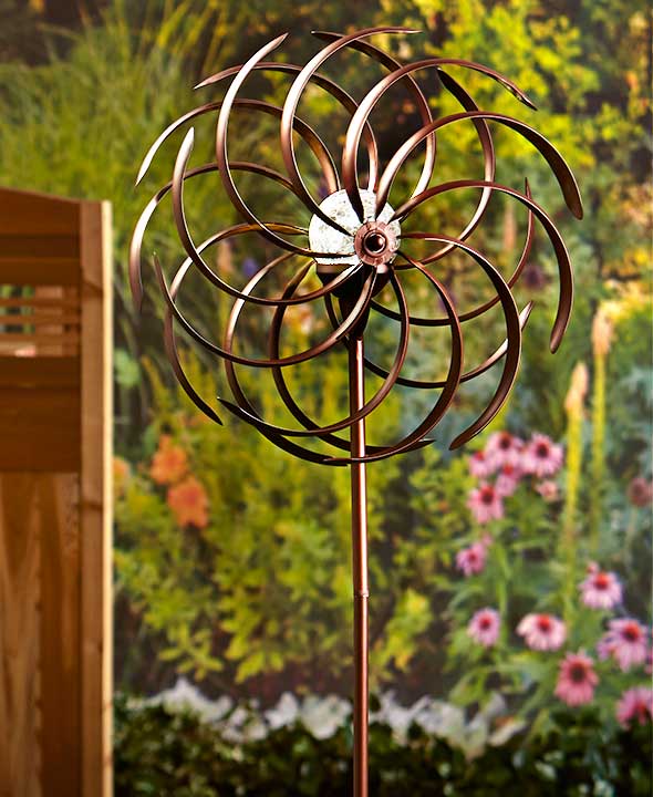 Double Spiral Solar Lighted Garden Pinwheel Wind Spinner Yard Outdoor