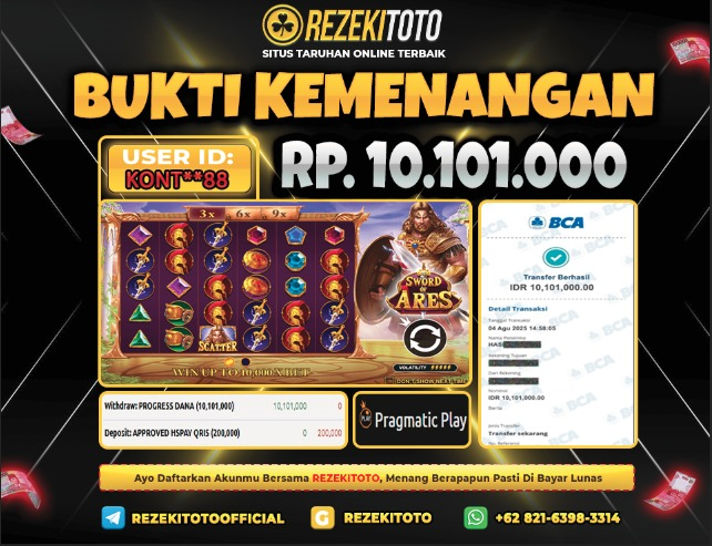 BUKTI KEMENANGAN 4 AGUSTUS 2025 SWORD OF ARES 10 JUTA 