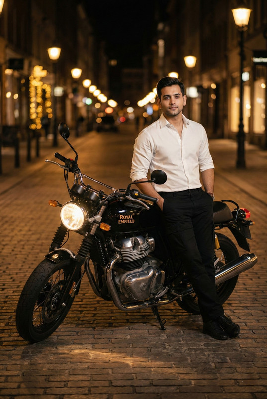With Royal Enfield 650 motorcycle