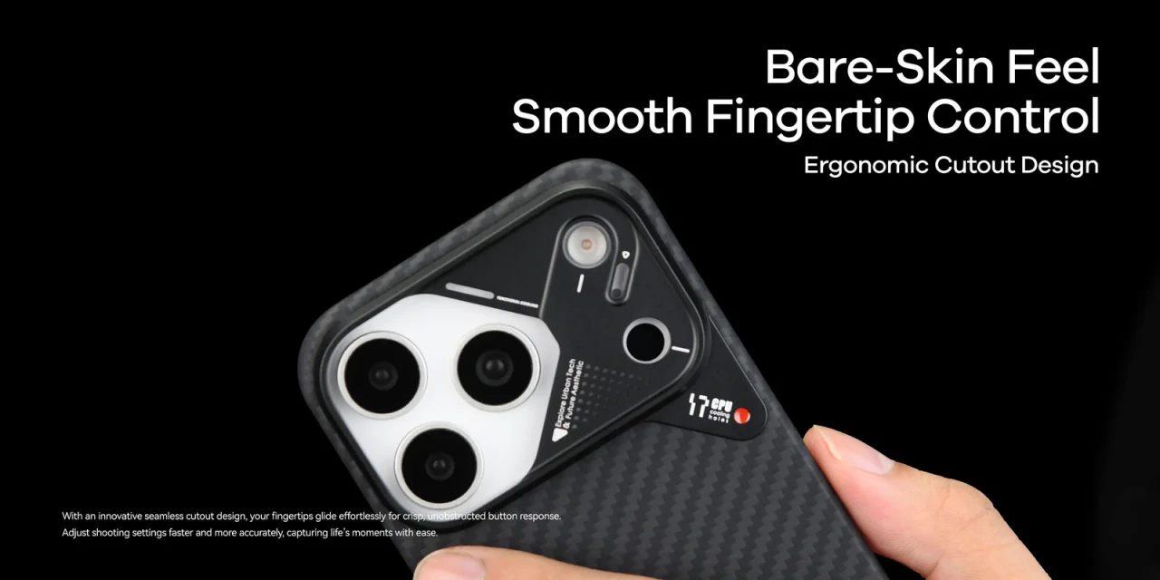 Husa pentru iPhone 17 Air Aulumu A17 din fibra de aramida, Ultra slim, compatibila MagSafe, Racire activa CoolHyper, Cadru camera din Aluminiu, Design rezistent la socuri, Disipare caldura, Protectie premium, Negru A17 AF 4