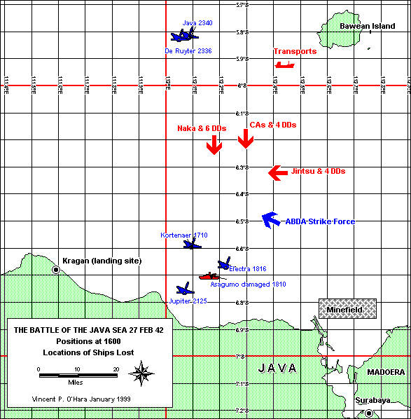 Mapa de localización de los barcos hundidos durante la batalla el 27 de febrero