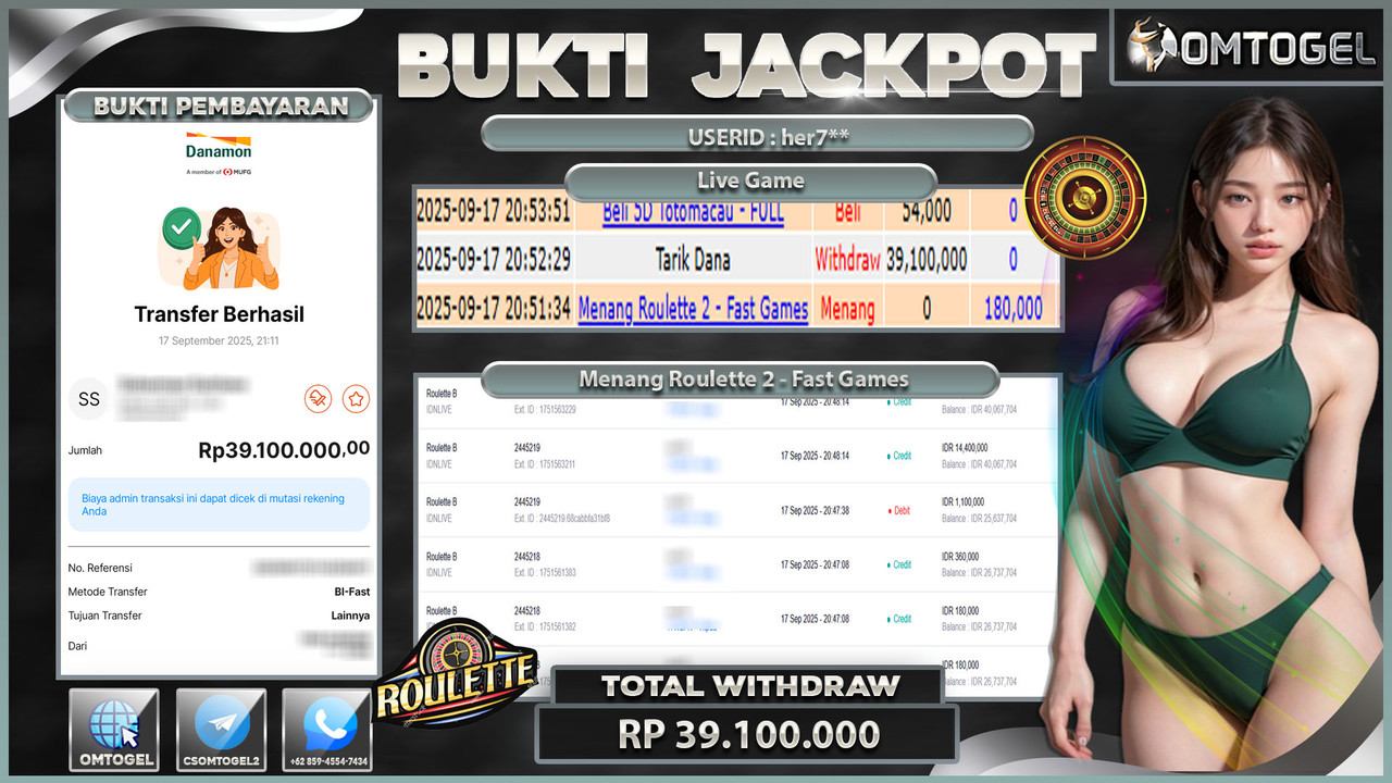 OMTOGEL JACKPOT LIVE GAMES ROULETTE 2 - FAST 39 JUTA DI BAYAR LUNAS ,-