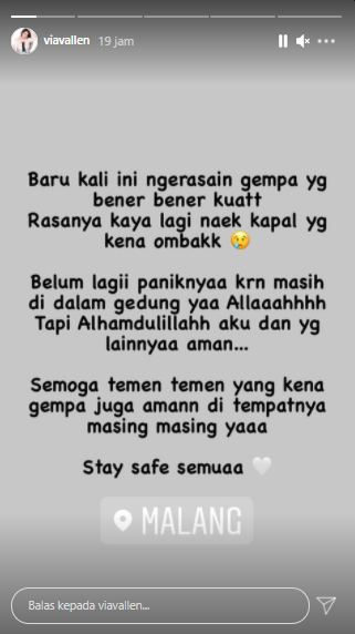 Via Vallen ikut rasakan gempa di Malang