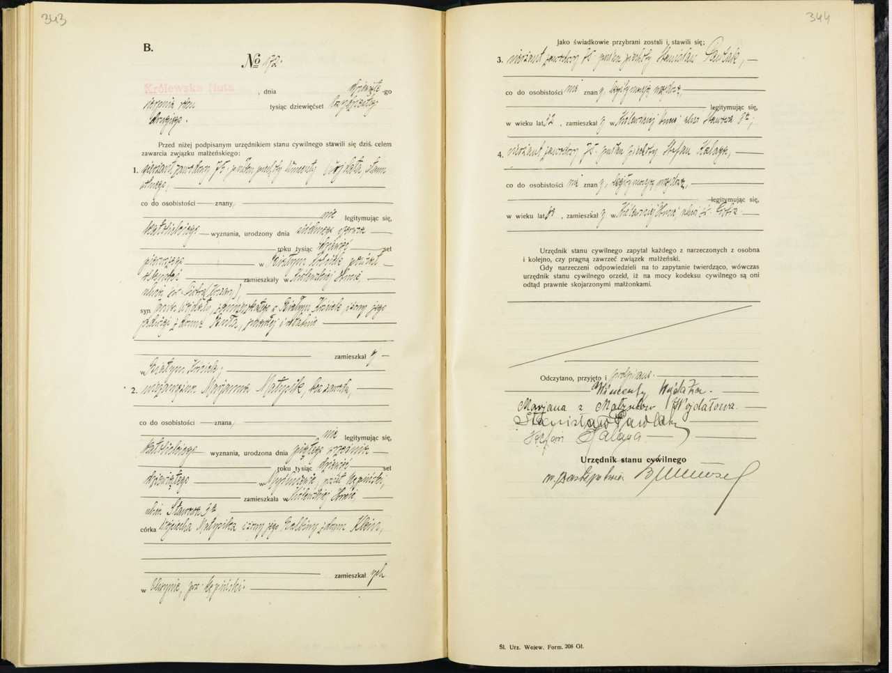 Heiratsurkunde Chorzow Marianne Matysik Schwester vom Friedrich Matysik