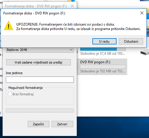 formatiranje upozorenje
