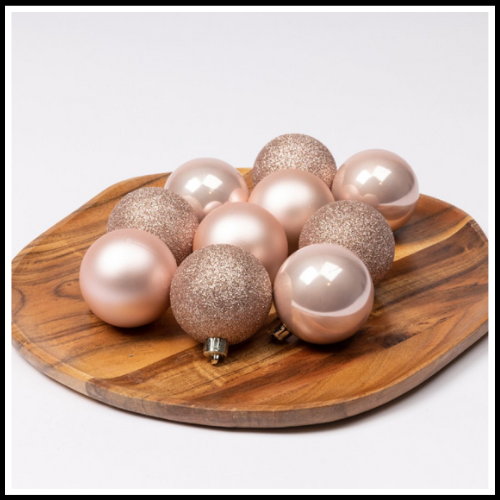 PALLINE SFERE PER LABERO DI NATALE COLORE CHAMPAGNE ORO E ROSA