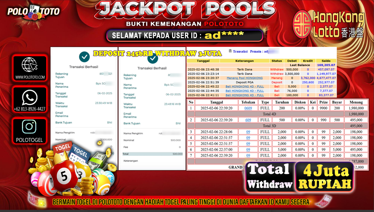 POLOTOTO JACKPOT TOGEL PASARAN HONGKONG Rp.4,000.000,-