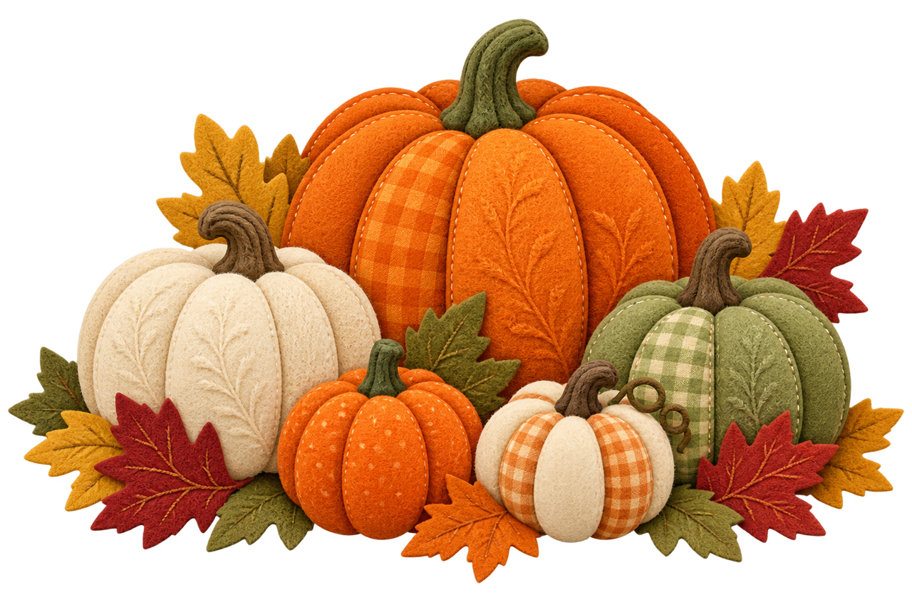 Fall pumpkins, apples and harvest decorations