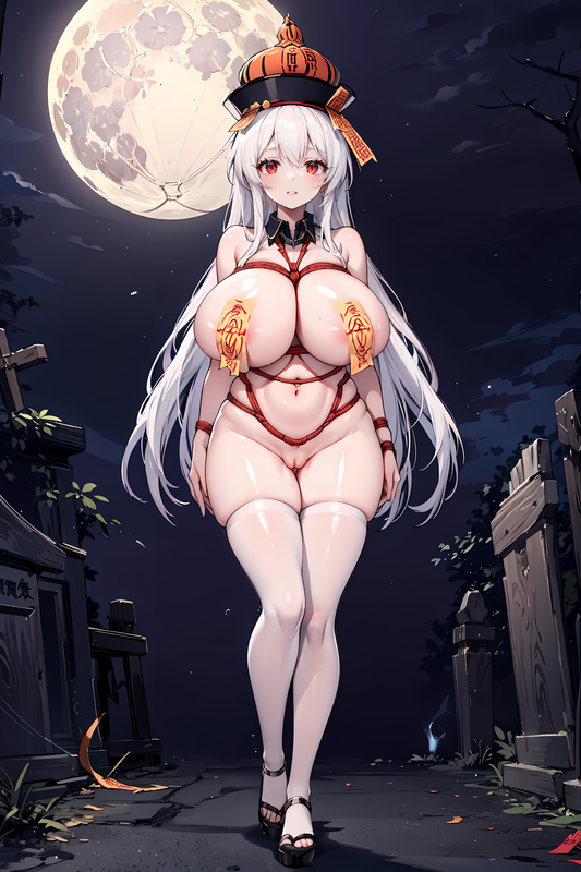 05054-2130045465-1girl,mature female,solo,huge breasts,sagging breasts,_jiangshi, no bra, cleavage, 