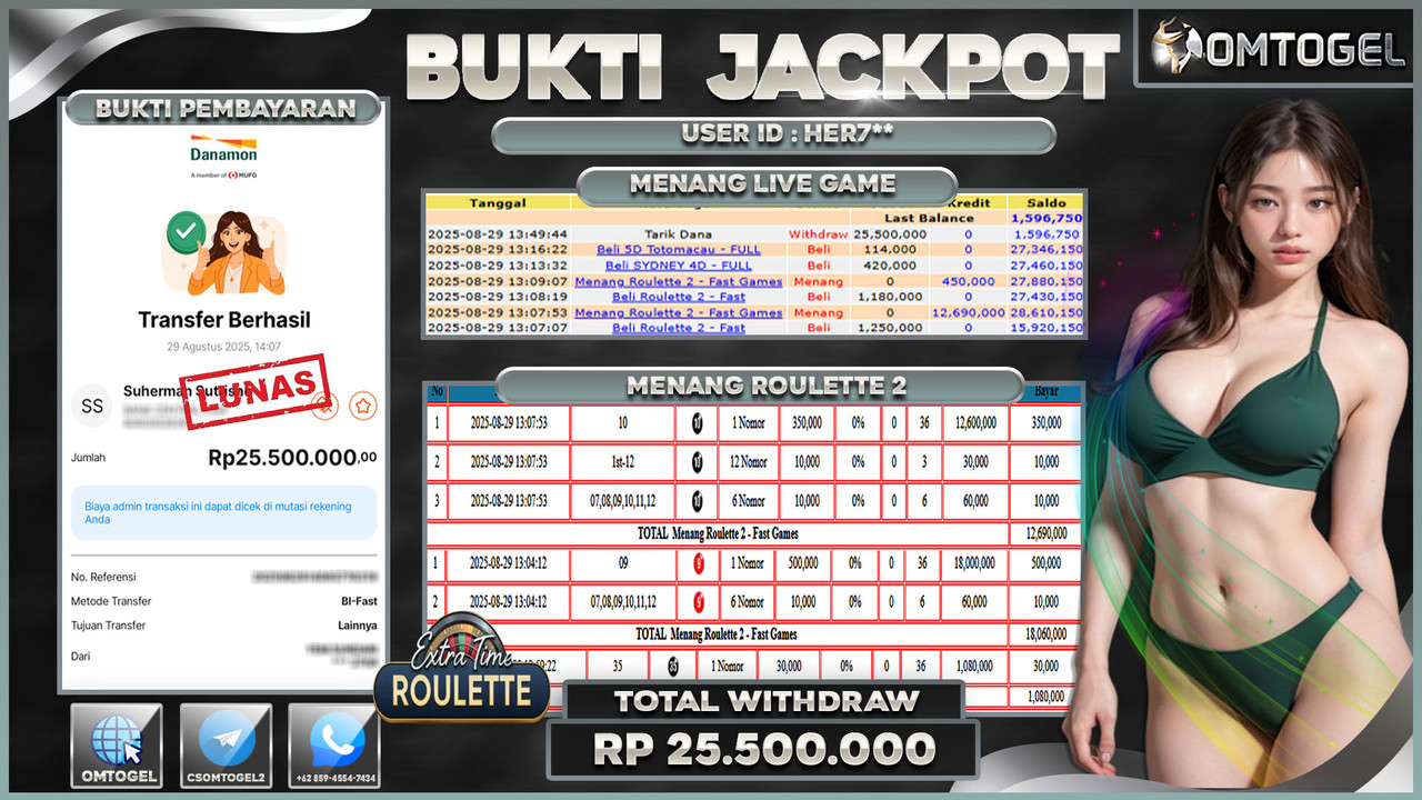 OMTOGEL JACKPOT LIVE GAMES ROULETTE 2 25 JUTA DI BAYAR LUNAS ,-