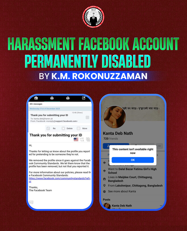 Facebook Harassment Account Successfully Disabled