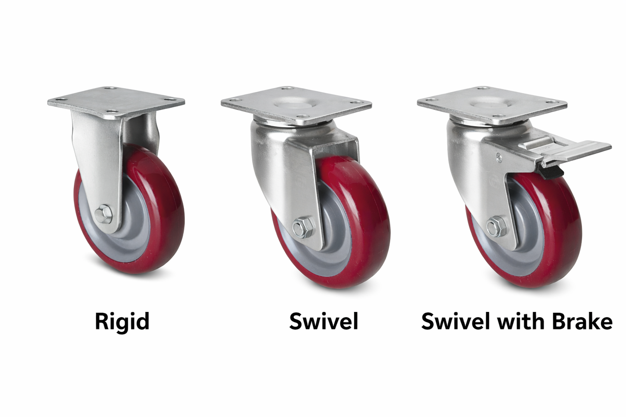 Swivel rigid and total lock caster configurations