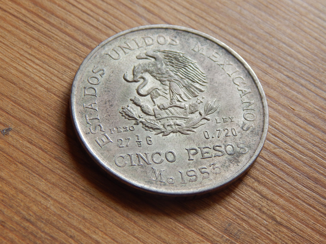 México 5 pesos Hidalgo 1953 ( Pátina ) DSCN3374