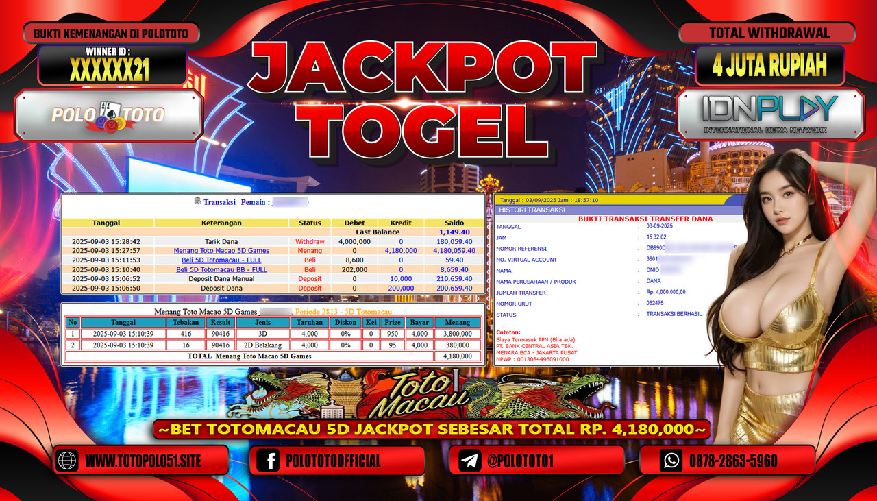POLOTOTO JACKPOT TOGEL TOTO MACAU Rp.4.000.000,- LUNAS
