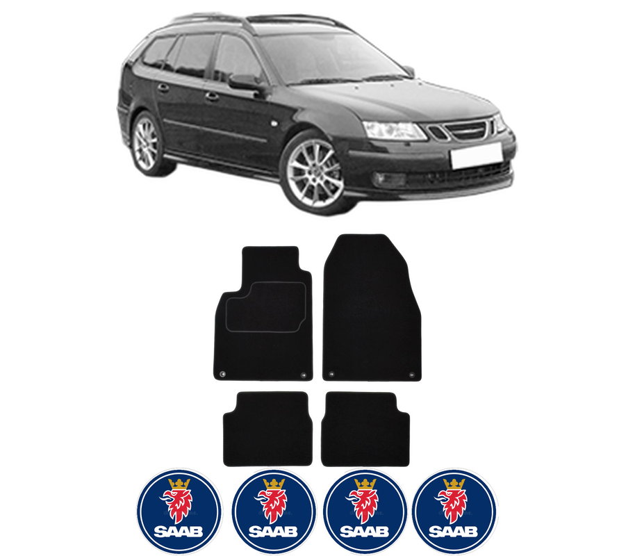 Set Covorase Presuri SAAB 9-3 Estate (E50) din 2005-2015, Auto, Material Textil Mocheta, 4 Stickere auto cu SAAB