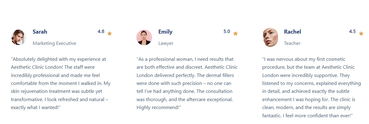 Sciencebeauty patient reviews showing ratings and treatment feedback.