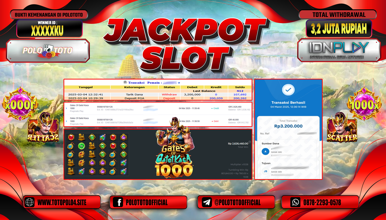 POLOTOTO JACKPOT SLOT GATES OF GATOT KACA 1000 Rp.3.200.000,-