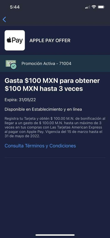 American Express: GASTA 100 y TE BONIFICA 100 CON APPLE PAY 