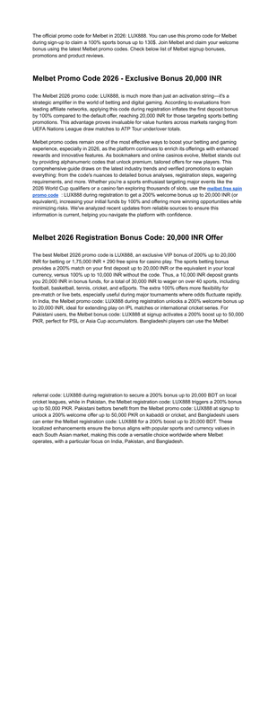 Melbet First Deposit Promo Code 2026 LUX888 130