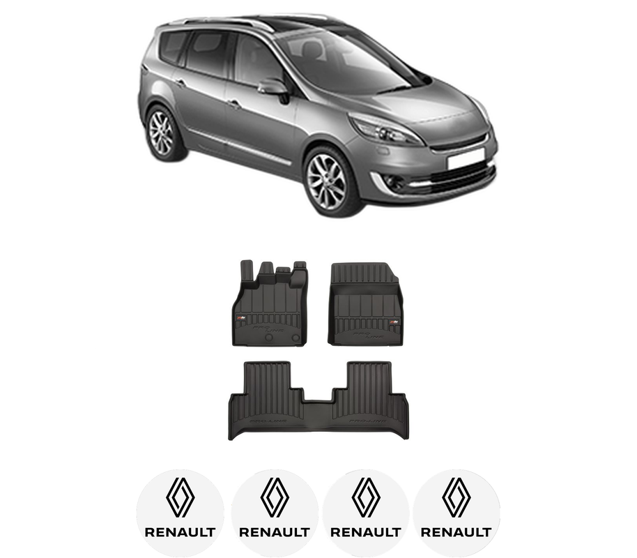 Set covorase presuri RENAULT GRAND SCENIC III (JZ0/1_) din 2009-2016, auto, din cauciuc thermoplastic, 4 Stickere auto cu RENAULT