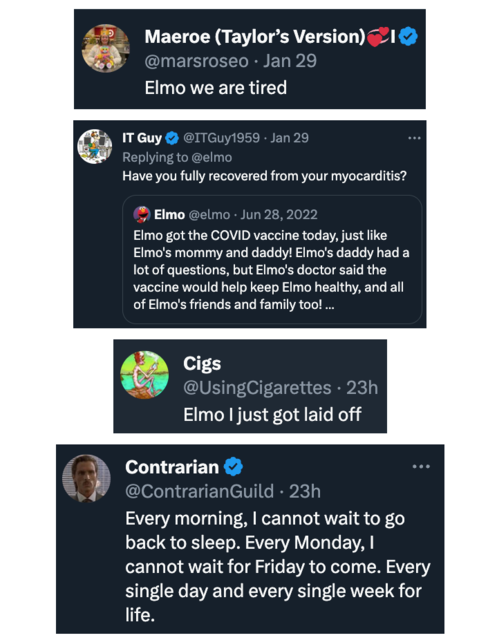Elmo (Sesame Street) Twitter decided to check in on everyone....sadness ...
