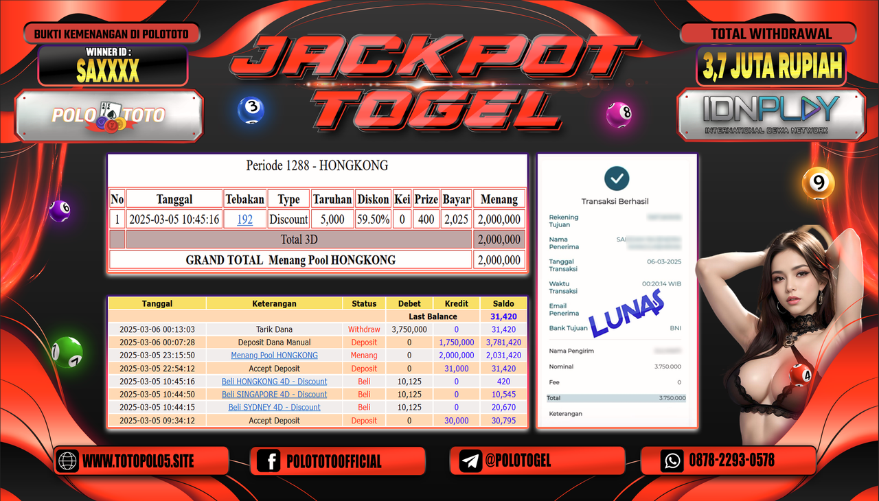 POLOTOTO JACKPOT TOGEL PASARAN HONGKONG Rp.3.750.000,-