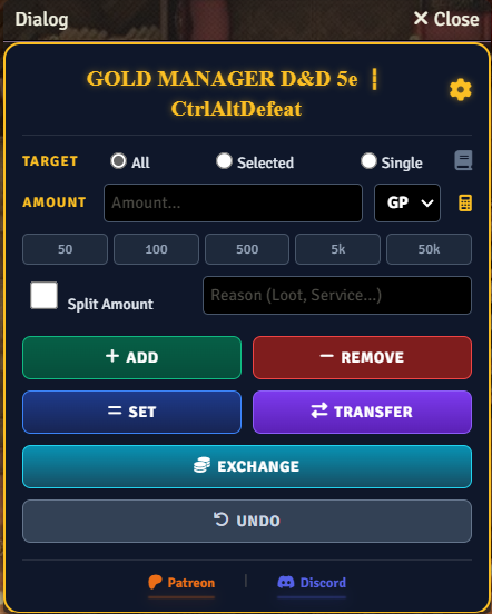 Main Gold Manager UI