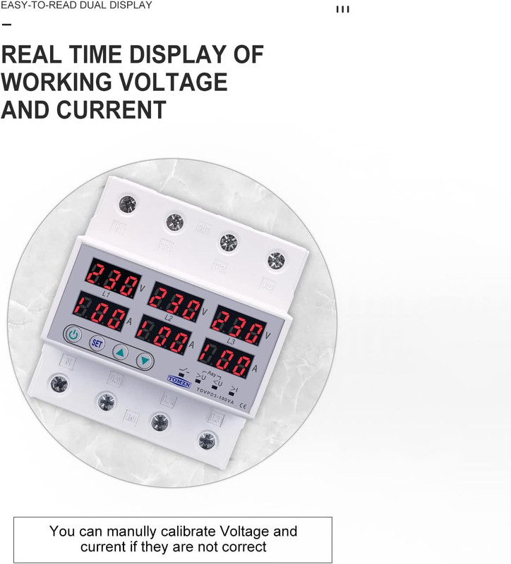 Releu de tensiune trifazat sina, JENOUS®, resetare automata, voltmetru, ampermetru, supra si subtensiune, monitor relee, protector, reglarea supratensiunii curente, 63A, 4P 1 61 Lpx GSm Db L AC SL1500