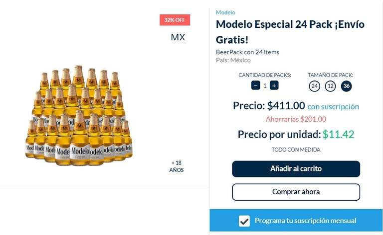 Beerhouse: 36 Modelo Especial por $411, precio c/u $11 con Planea y Cancela 
