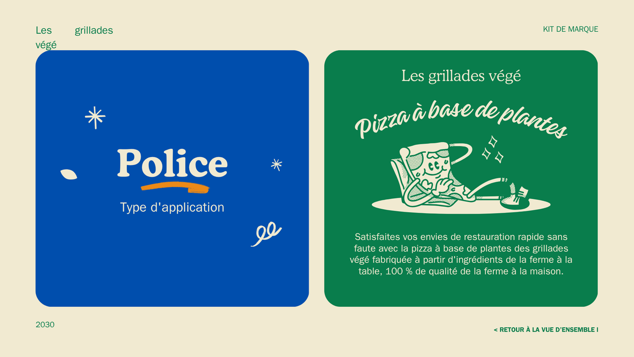 Présentation Charte Graphique Alimentation et Restaurant dans un style Nostalgique Audacieux en Vert Bleu et Jaune