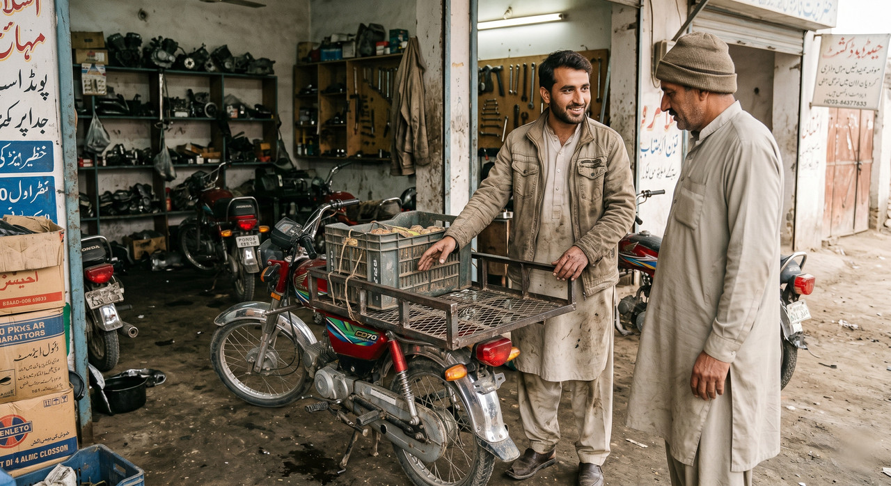 Muhammad Adeel working on a motorcycle