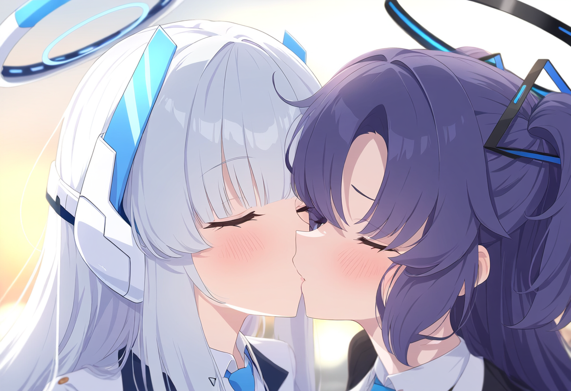 2girls, artistcg, depth of field, shiny skin, blush, upper body, noa (blue archi s-970145623