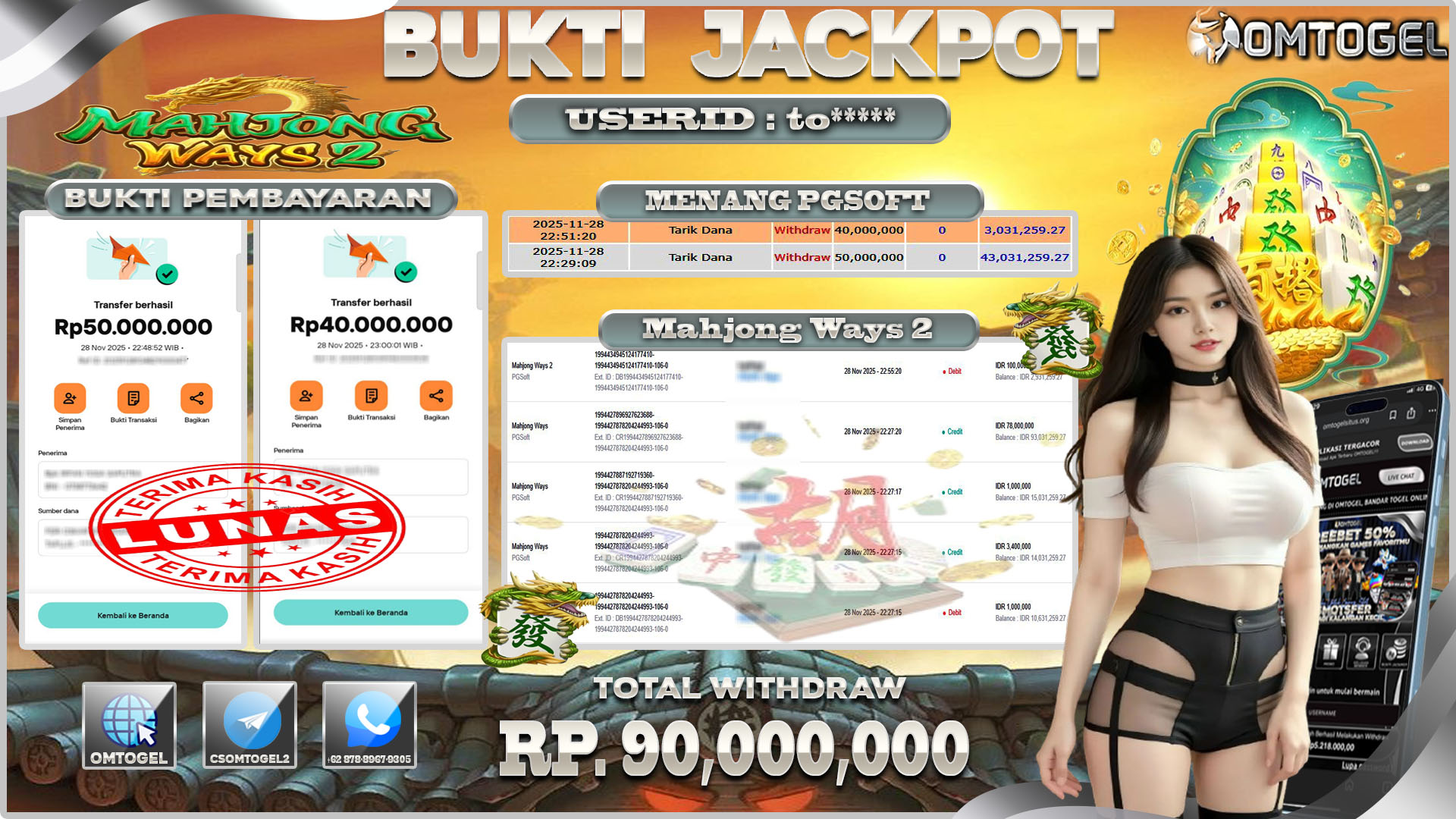 OMTOGEL JACKPOT PGSOFT MAHJONG WAYS 2 ,90 JUTA DI BAYAR LUNAS ,-