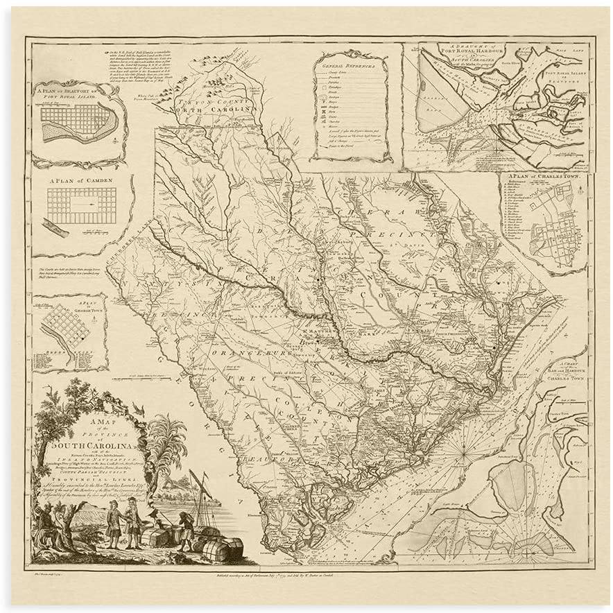 1773 Map of South Carolina - Vintage South Carolina USA Wall Art Poster Print - Picture 17 of 24