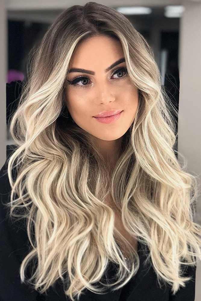 Icy Blonde Ombre Hair With Brown Dark Roots