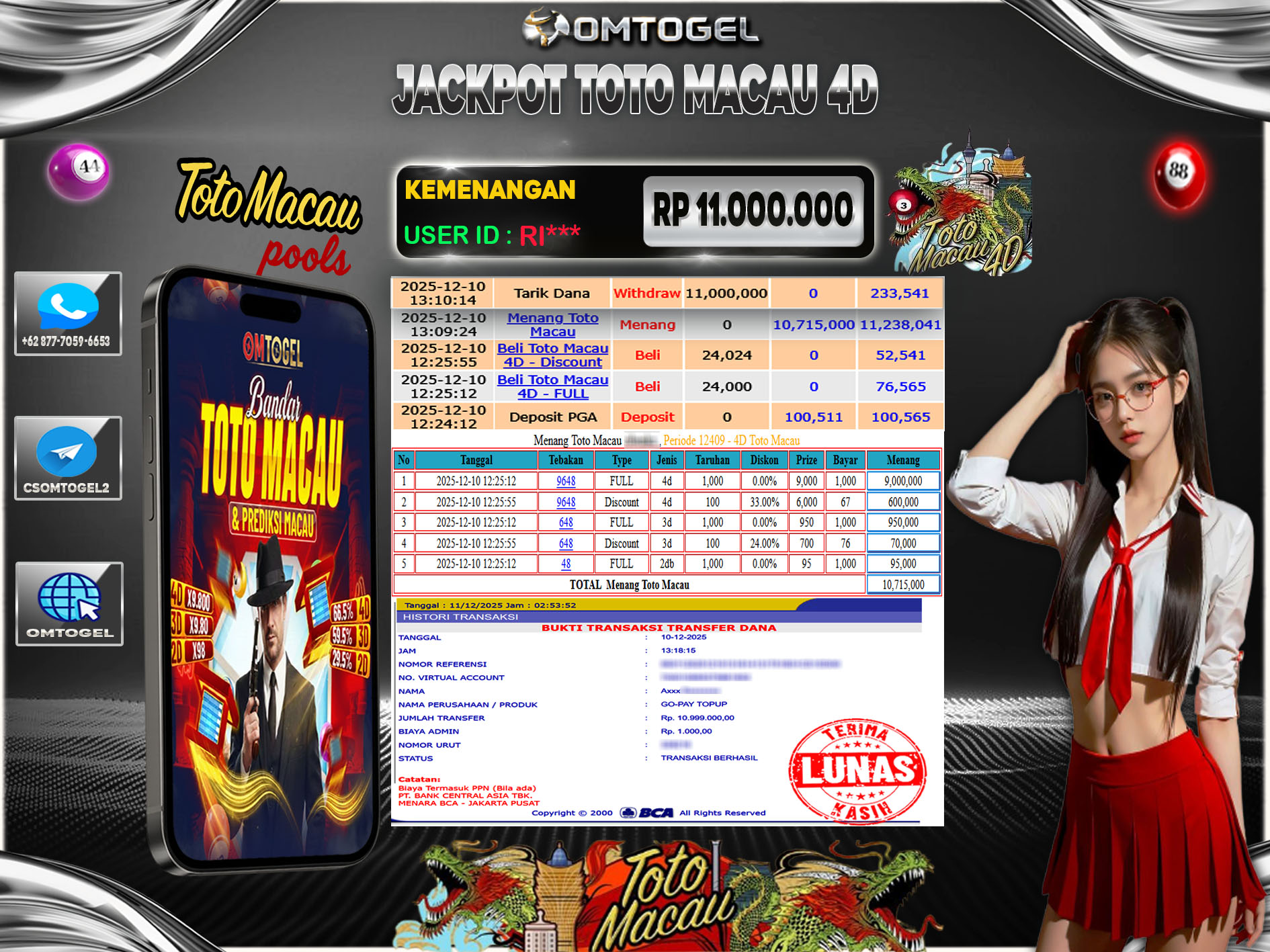 OMTOGEL JACKPOT TOGEL TOTOMACAU4D WIN ,4D 3D 2D ,11 JUTA DI BAYAR LUNAS ,-