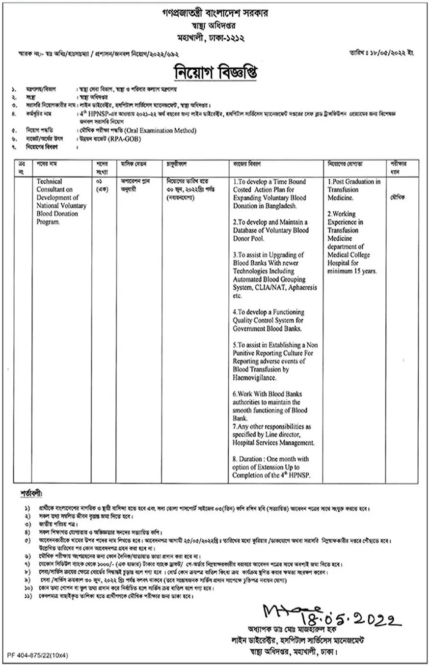  DGHS Job Circular 2022 Picture