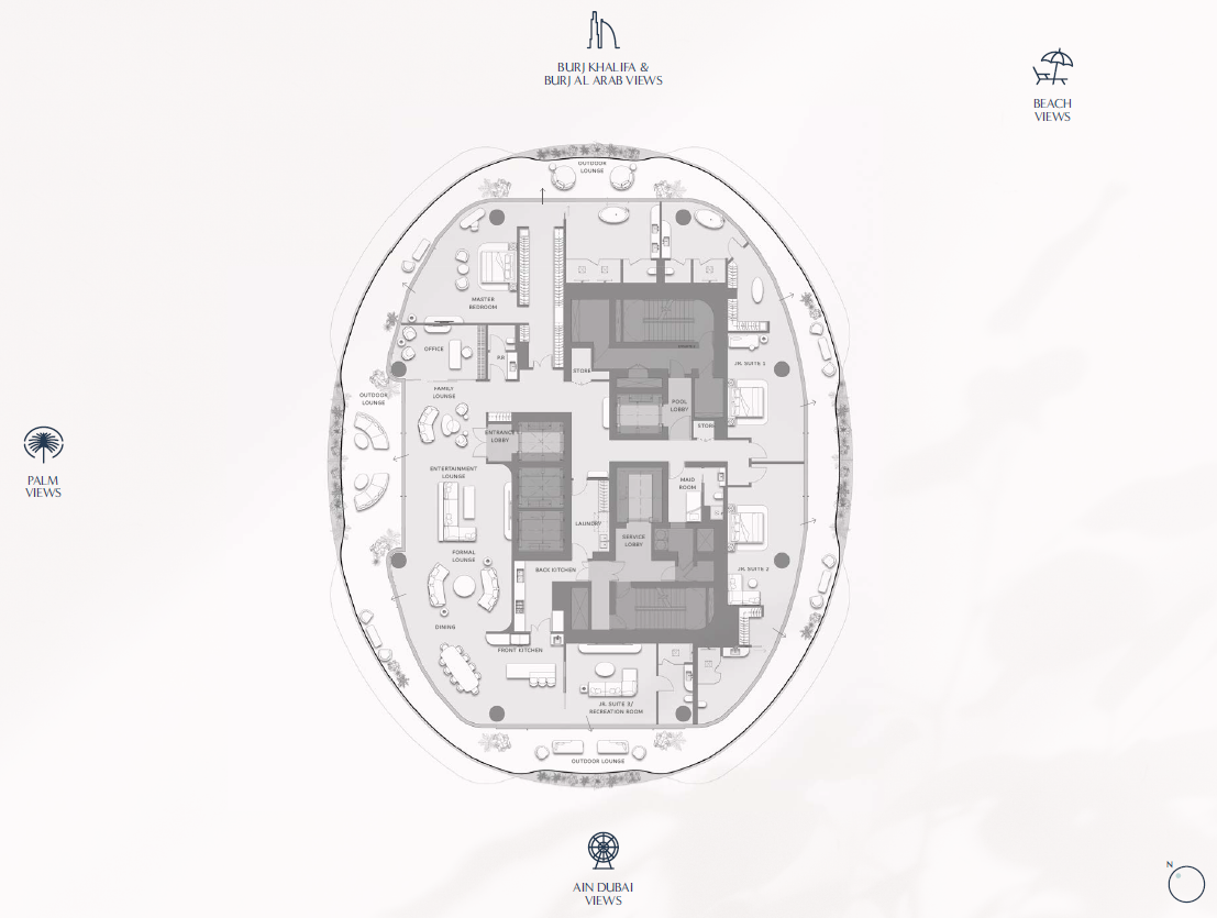 Como Residences 4-bedroom full-floor apartment layout Distress Deal keyplan showing expansive residence configuration with private zones terrace and panoramic orientation