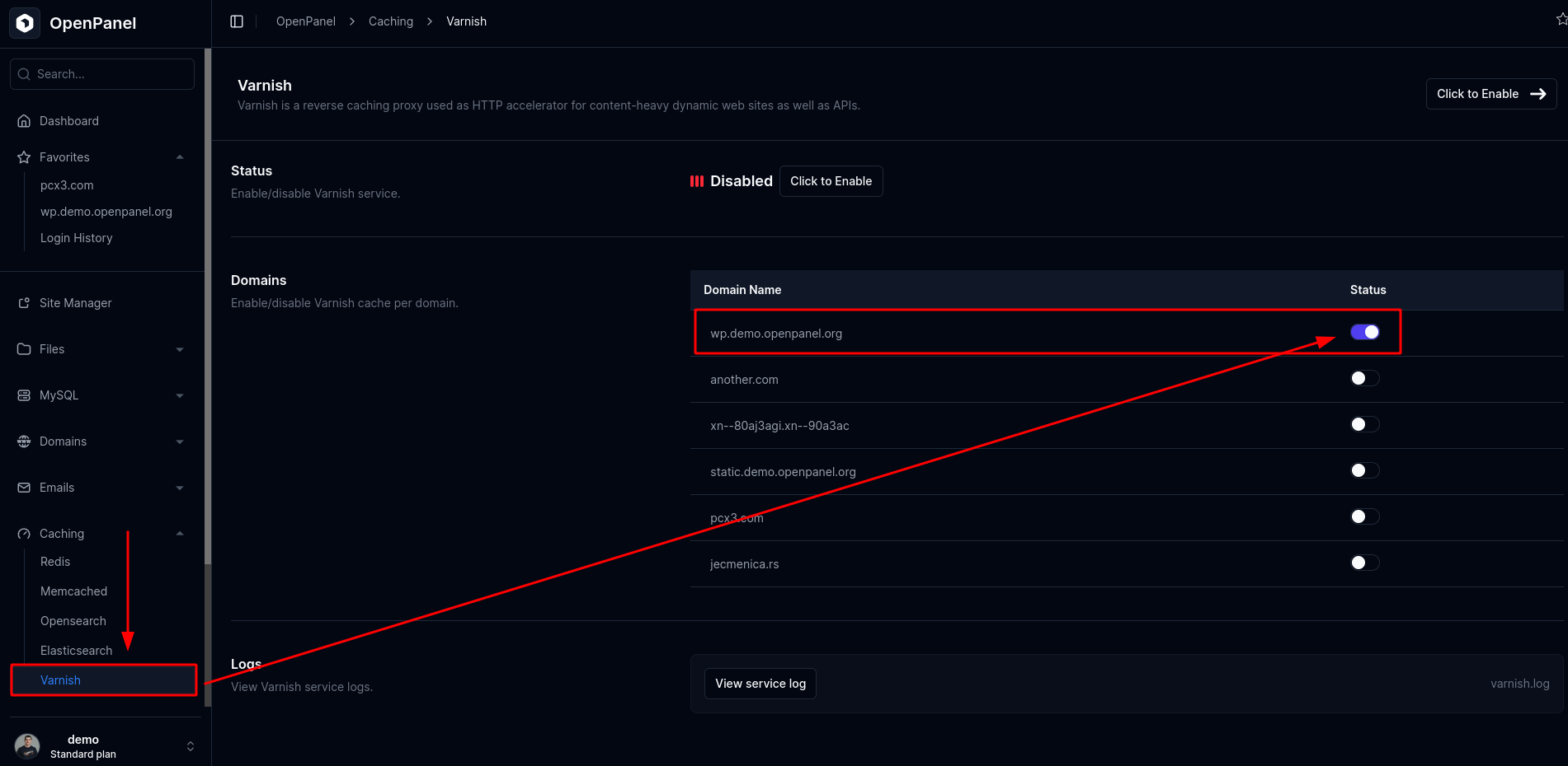 Disable Varnish cache for domain