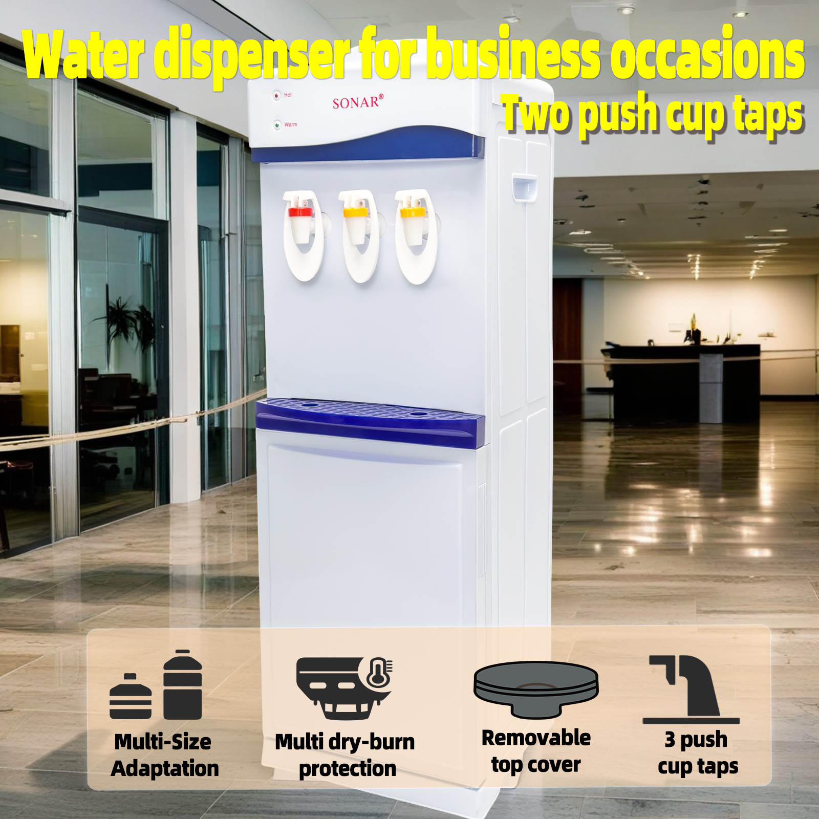 Sonar SR-A7 3-Tap Top Loading Water Dispenser Hot And Warm - White (1YR WRTY)