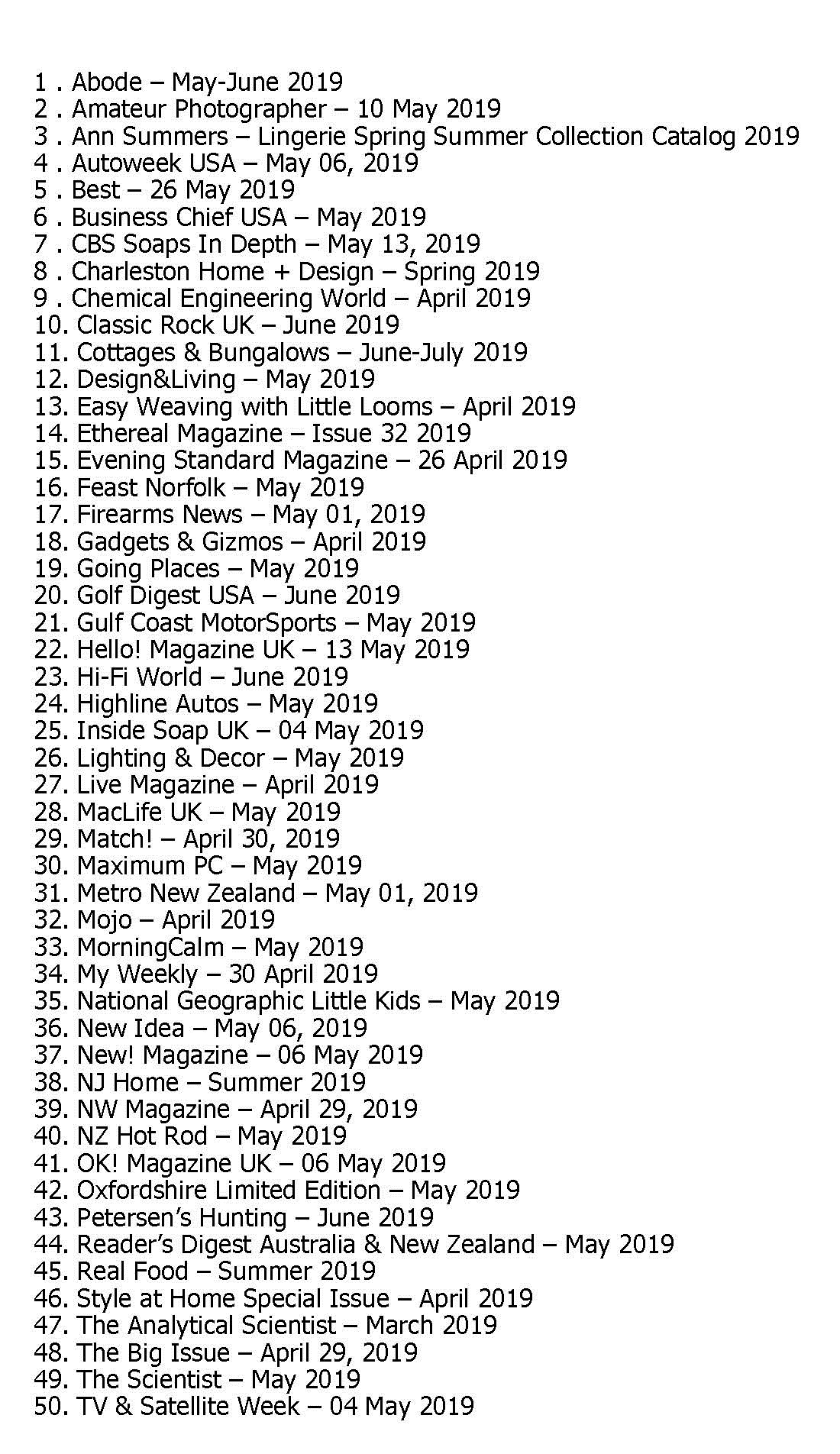 50 Assorted Magazines - May 07 2019 50 Assorted Magazines - May 07 2019