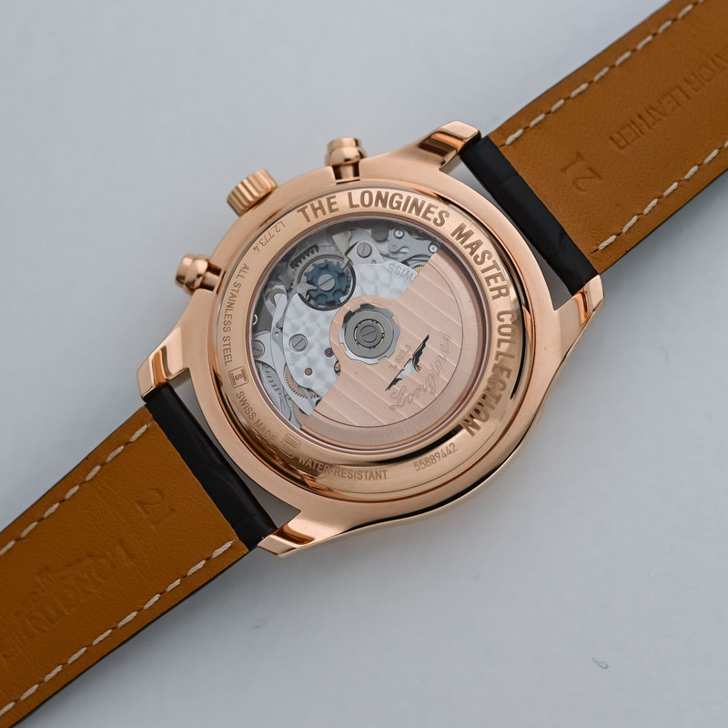 2025 Longines Master Chronograph Moonphase Rose Gold Complete Calendar l2 773 8 78 3 review 4 2048x2