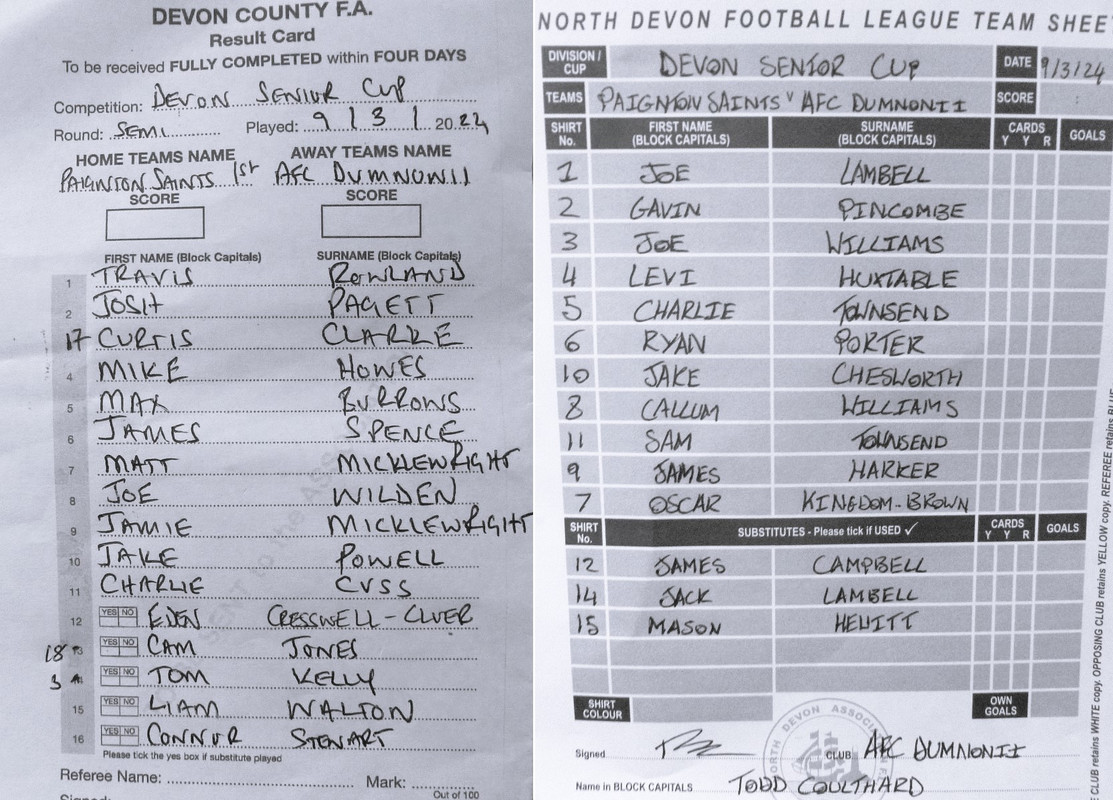team sheet