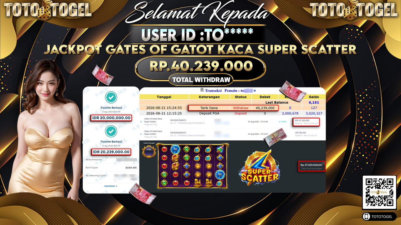 Bukti Pembayaran Jackpot Slot Gates Of Gatot Kaca Super Scatter ID:TO*****LUNAS