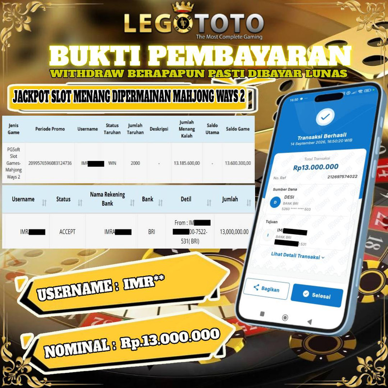  🏆 BUKTI KEMENANGAN MEMBER LEGOTOTO PG SOFT MAHJONG WAYS 2🏆